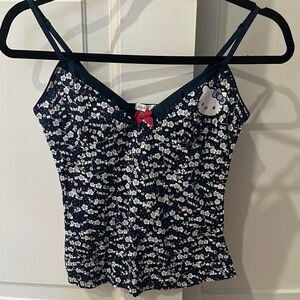 Hello Kitty Floral Print Women's Top - Navy size small